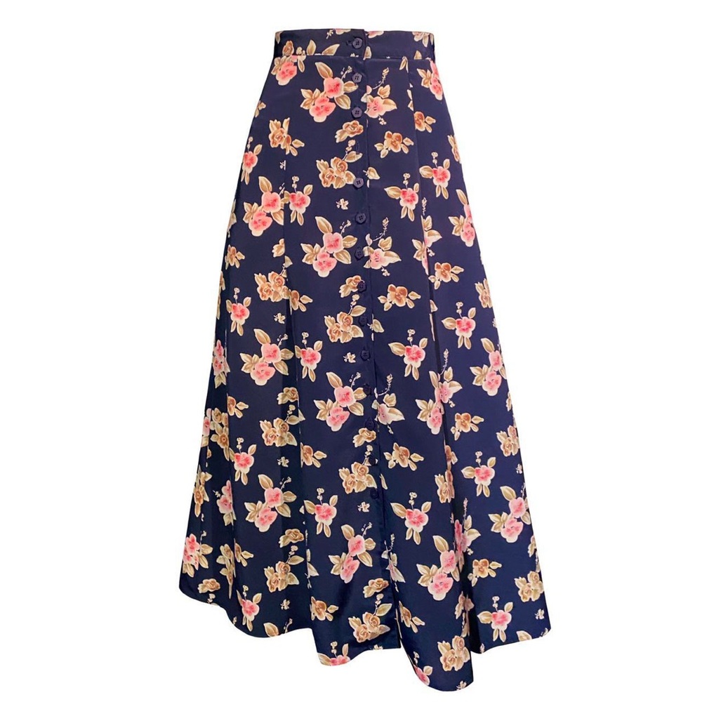 Floral Paneled Flowy Button Down Maxi Skirt by Rafaella